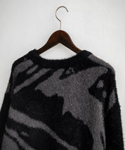 5Gフェザーヤーンジャガードマーブル柄ルーズクルーネック長袖ニット 15190