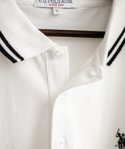 U.S. POLO ASSN. ユーエスポロアッスン 別注コラボ 無地/ラインリブ ワンポイントロゴ刺繍天竺半袖ポロシャツ