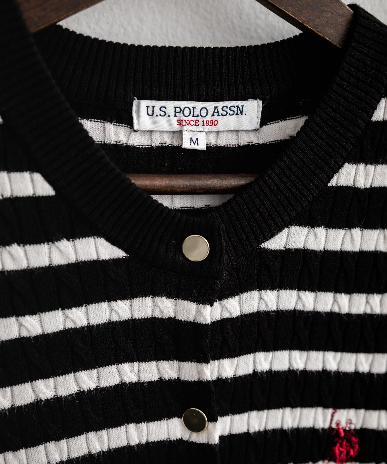 U.S. POLO ASSN. ユーエスポロアッスン W's ワンポイントロゴ刺繍ケーブル半袖カーディガン 無地/ボーダー 15899