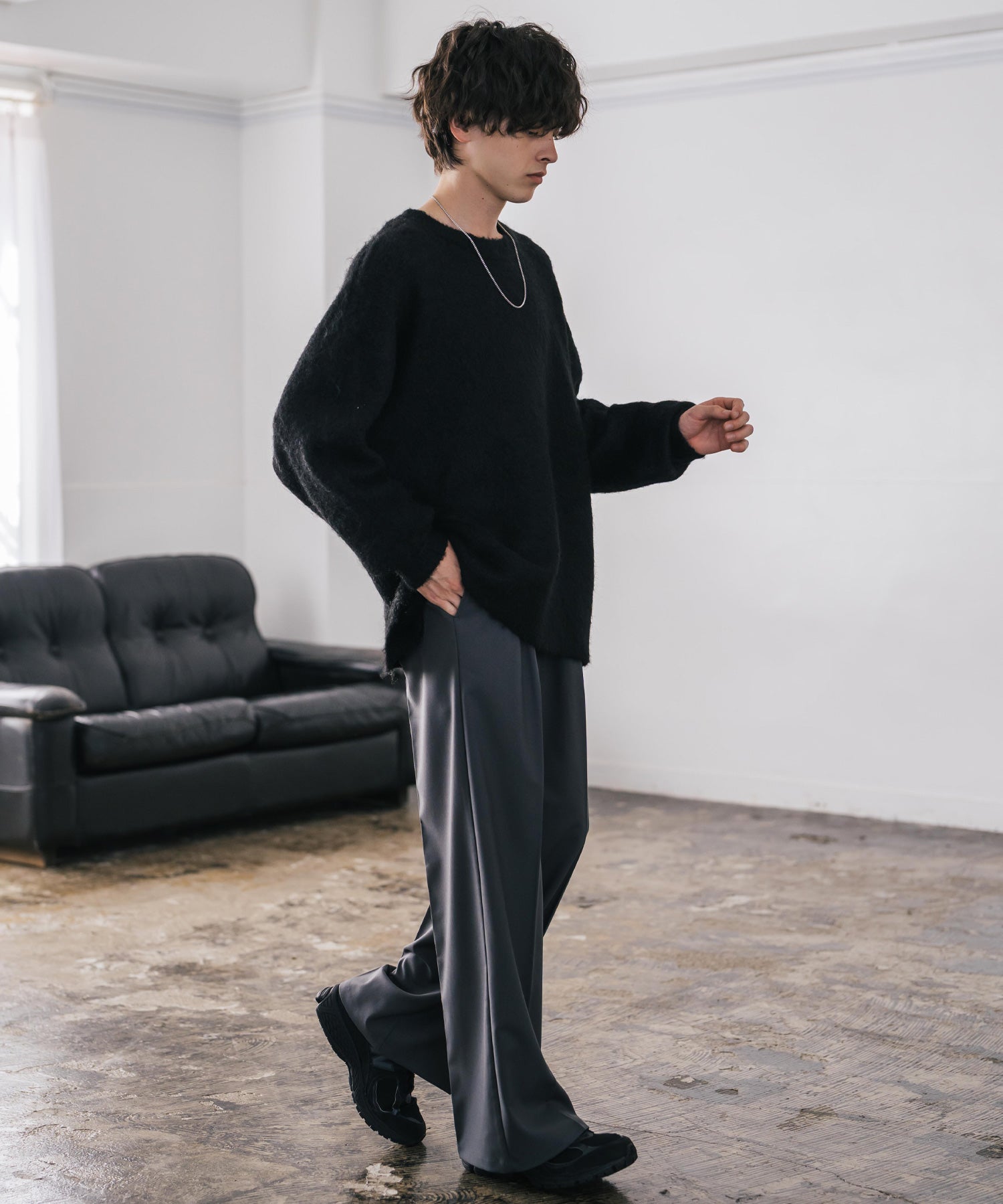 オーバーサイズウール混ミックス糸プルオーバーニットセーター 14548