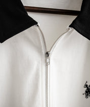 新色追加 U.S. POLO ASSN. 別注コラボオーバーサイズワンポイントロゴ刺繍天竺半袖ハーフジップポロシャツ 無地/クレリック 15426