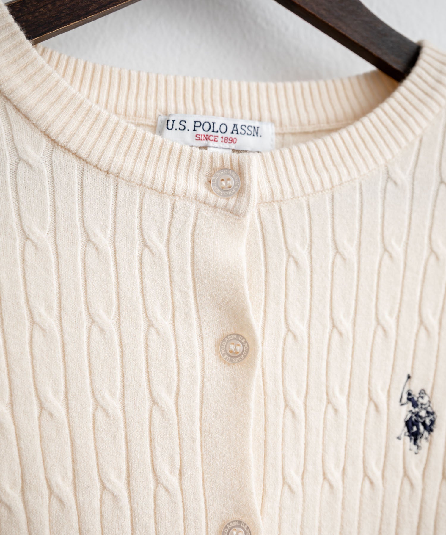 U.S. POLO ASSN. ユーエスポロアッスン W's ワンポイントロゴ刺繍ケーブルニット長袖カーディガン 16456