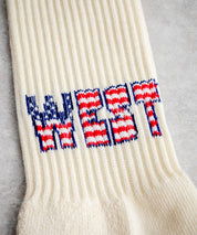 ANONYMOUSISM アノニマスイズム 日本製 国産 ‘OUT WEST’ ワンポイント星条旗ロゴ刺繍 パイルロークルー丈スニーカーソックス 15394