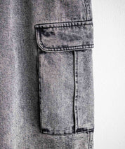 ケミカルウォッシュ オーバーダイ ワイドデニムカーゴハーフパンツ 15733