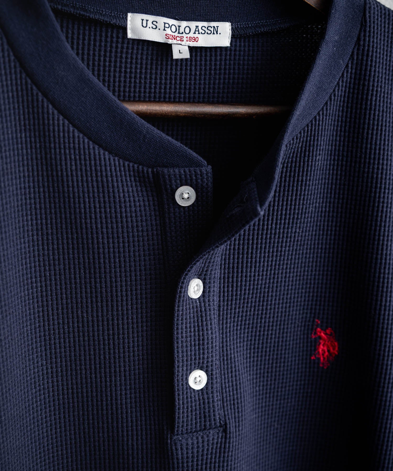 U.S. POLO ASSN. ユーエスポロアッスン サーマルワンポイントロゴ刺繍ヘンリーネック長袖Tシャツ/ワッフルカットソー 16110