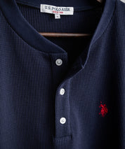 U.S. POLO ASSN. ユーエスポロアッスン サーマルワンポイントロゴ刺繍ヘンリーネック長袖Tシャツ/ワッフルカットソー 16110