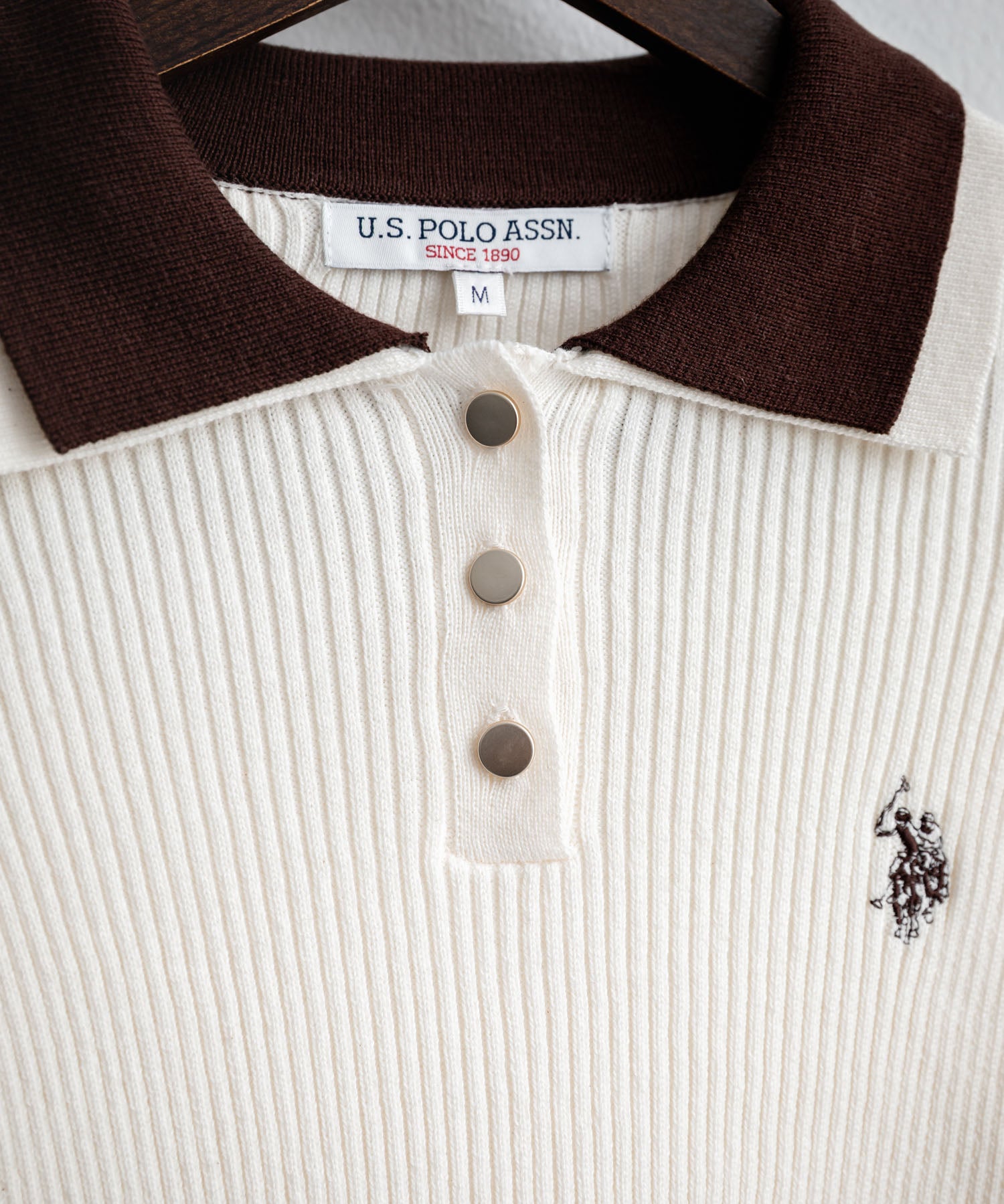 U.S.POLO ASSN. ユーエスポロアッスン バイカラー2重衿ワンポイントロゴ刺繍フレアスリーブニットポロシャツ 16459