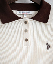 U.S.POLO ASSN. ユーエスポロアッスン バイカラー2重衿ワンポイントロゴ刺繍フレアスリーブニットポロシャツ 16459