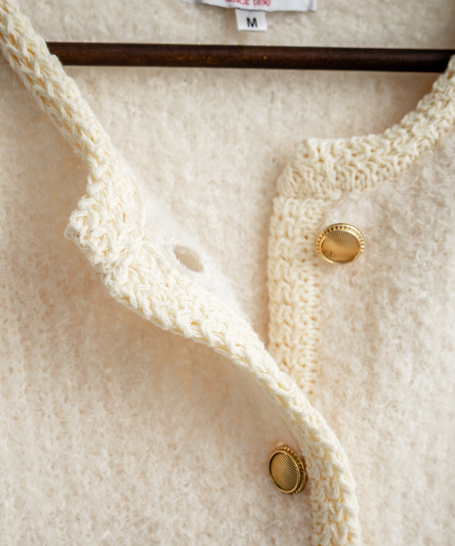 U.S. POLO ASSN. ユーエスポロアッスン W's オーバーサイズワンポイントロゴ刺繍ノーカラーニットボアジャケット/ゴールドボタンニットカーディガン 16584