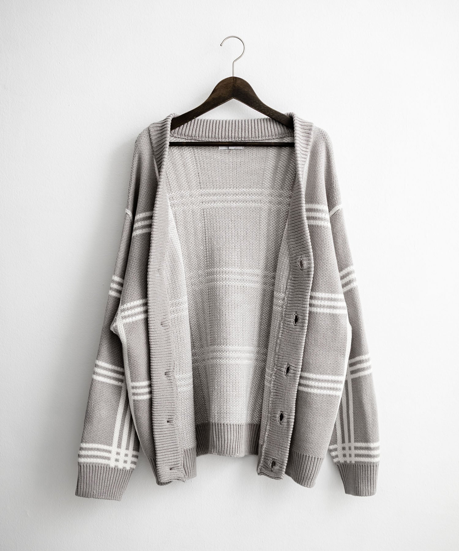 オーバーサイズ総柄Vネックボリュームニットカーディガン アーガイル柄 チェック柄 15484