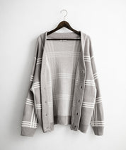 オーバーサイズ総柄Vネックボリュームニットカーディガン アーガイル柄 チェック柄 15484