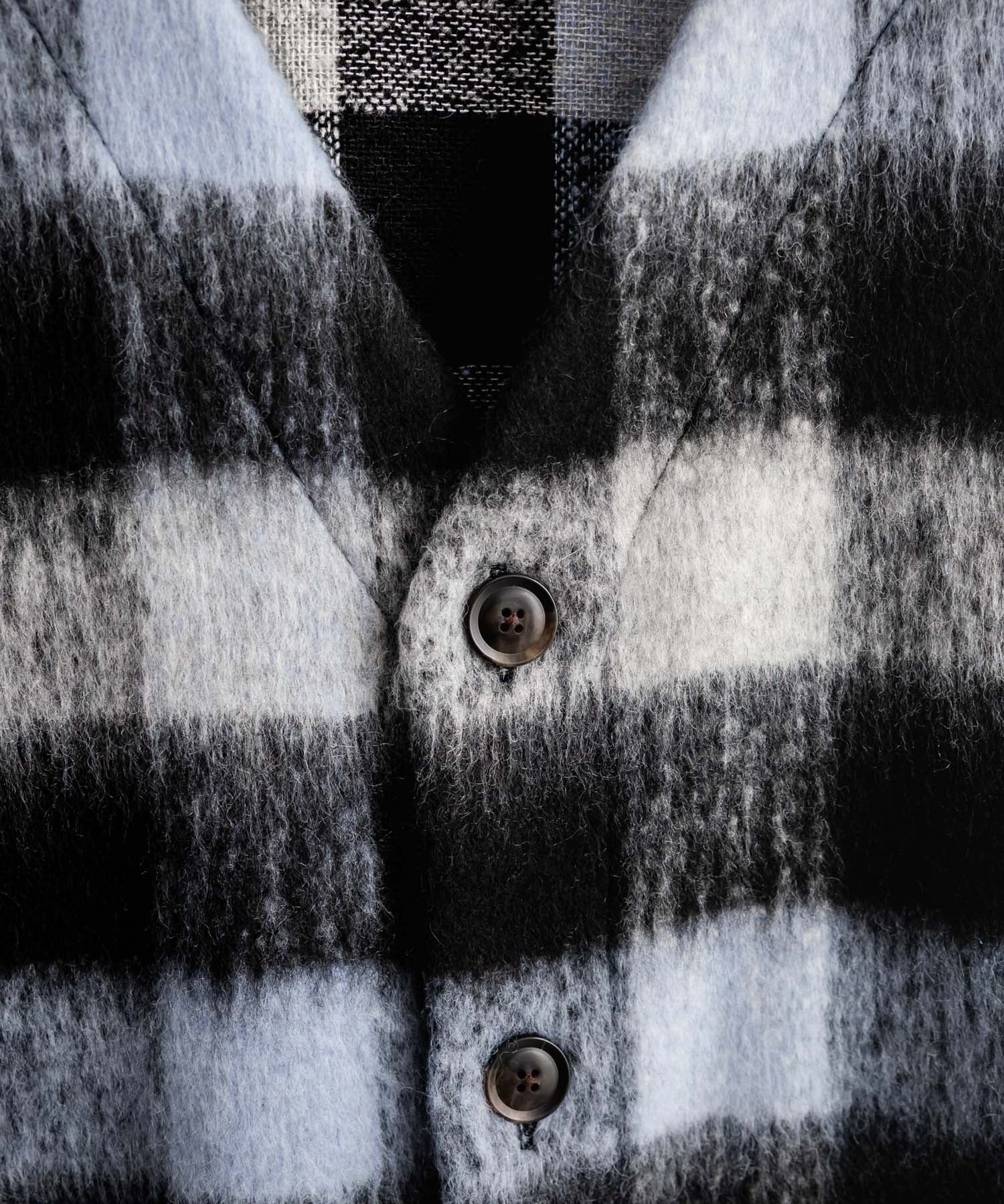 Upscape Audience アップスケープオーディエンス 日本製 国産 ECOLANA オーバーサイズシャギーチェックノーカラージャケット AUD7339 14897