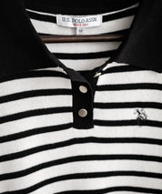 U.S. POLO ASSN. ユーエスポロアッスン W's ワンポイントロゴ刺繍バイカラー半袖ニットポロシャツ 無地/ボーダー 15636
