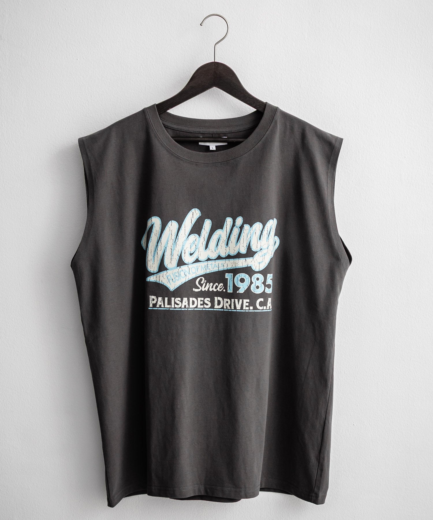 オーバーサイズ ピグメントライクグラフィックプリントノースリーブTシャツ