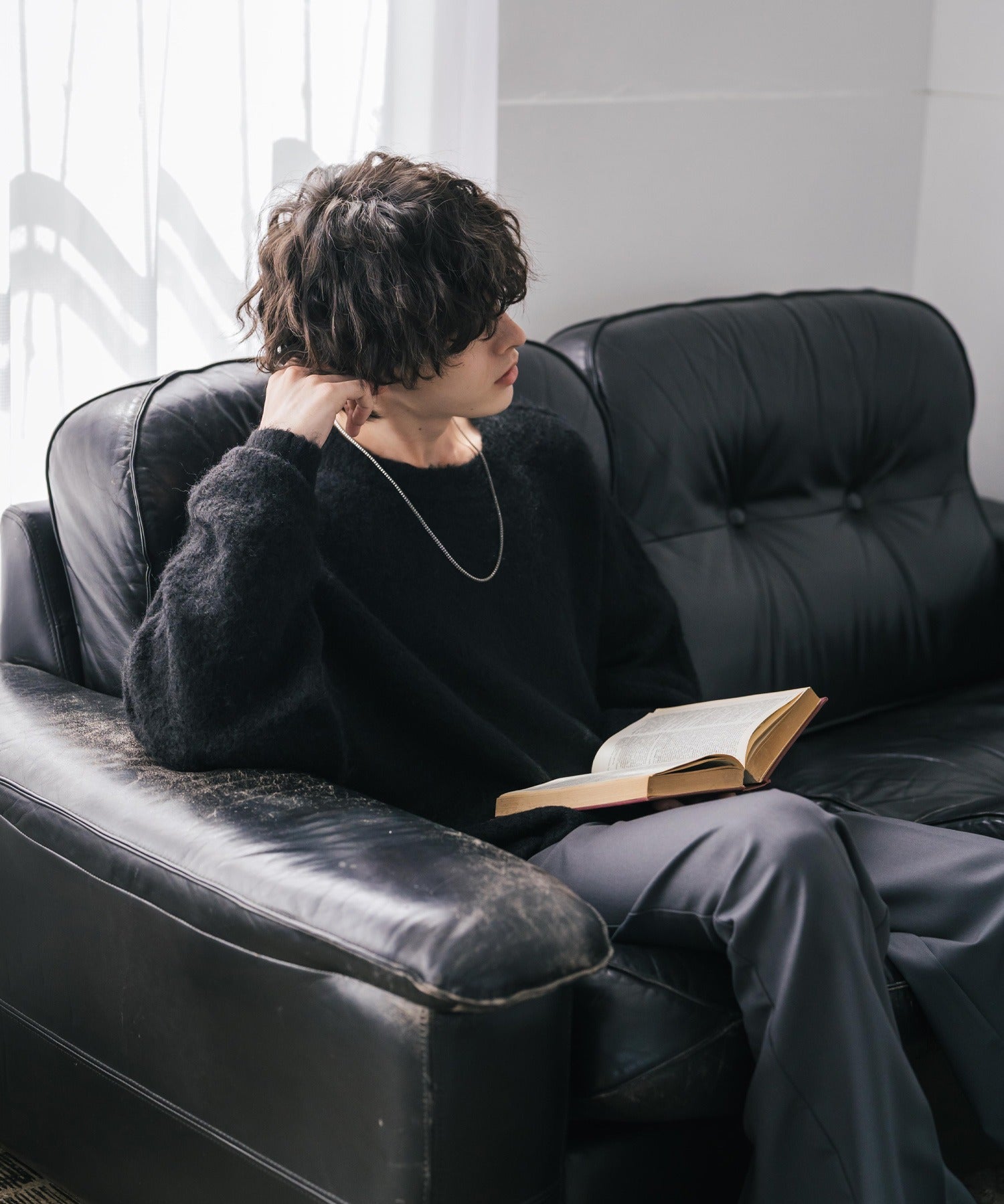 オーバーサイズウール混ミックス糸プルオーバーニットセーター 14548