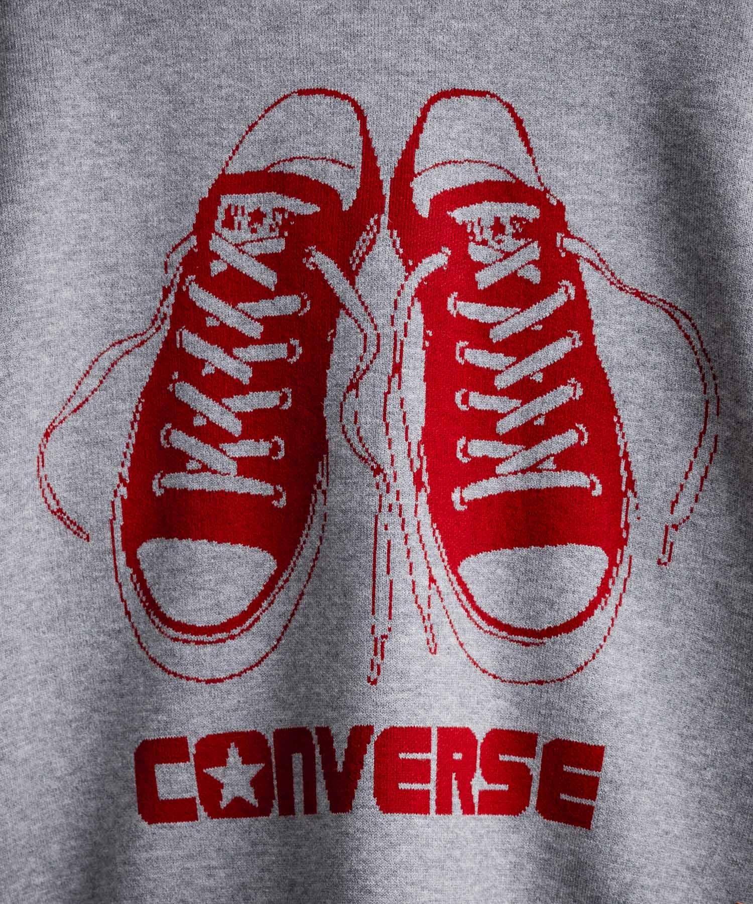 CONVERSE コンバース オーバーサイズダブルジャガードシューズロゴクルーネック長袖ニットセーター 16560
