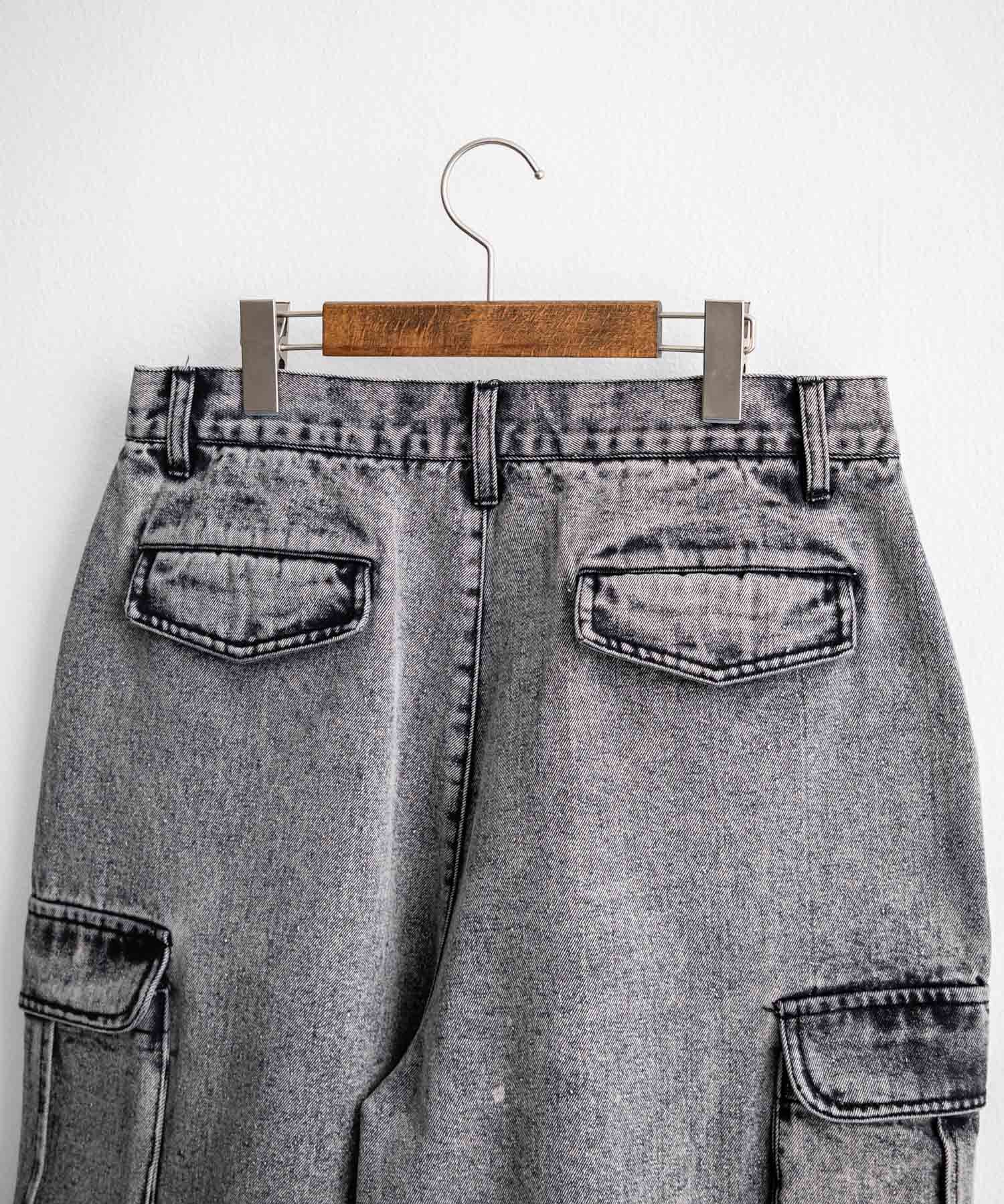 ケミカルウォッシュ オーバーダイ ワイドデニムカーゴハーフパンツ 15733