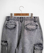 ケミカルウォッシュ オーバーダイ ワイドデニムカーゴハーフパンツ 15733