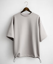 接触冷感 オーバーサイズダンボール裾ドローコード半袖クルーネックTシャツ