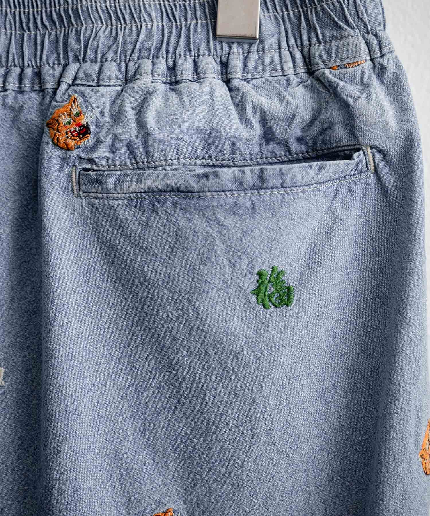 HOUSTON CHAMBRAY ALLOVER EMB EASY SHORTS シャンブレー総柄刺繍イージーショートパンツ 16180