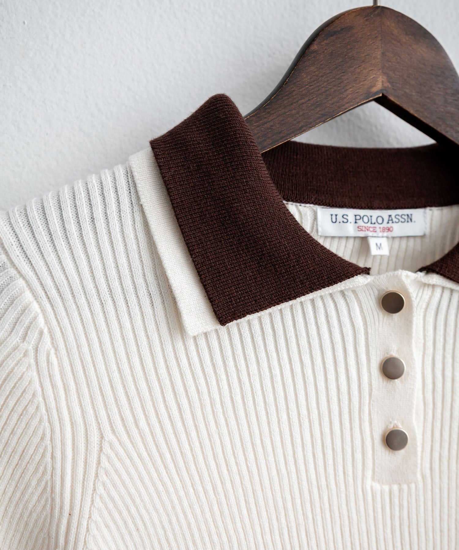 U.S.POLO ASSN. ユーエスポロアッスン バイカラー2重衿ワンポイントロゴ刺繍フレアスリーブニットポロシャツ 16459