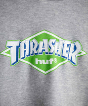 HUF ハフ オーバーサイズ裏起毛THRASHER袖プリントプルオーバーパーカー 16480