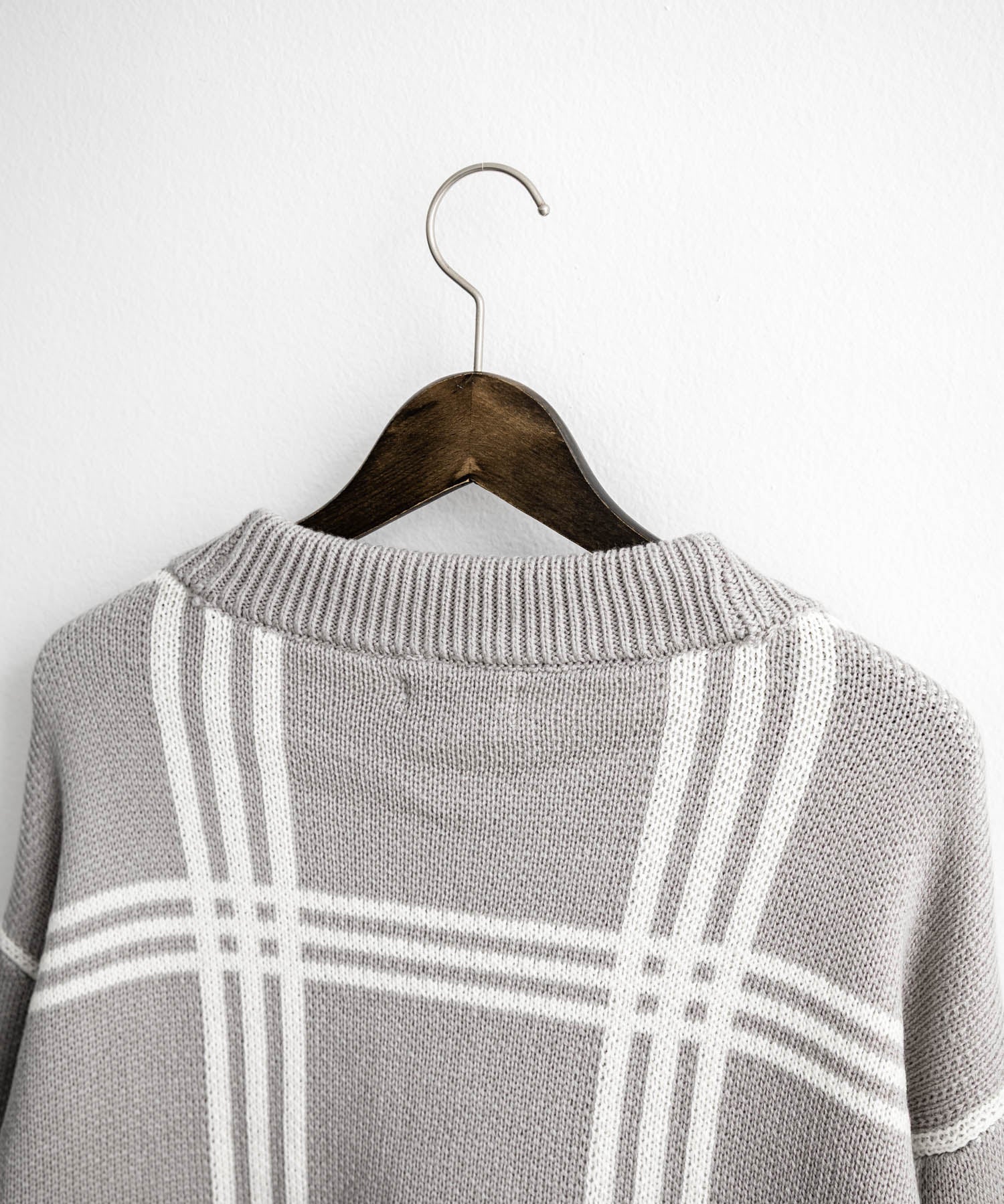 オーバーサイズ総柄Vネックボリュームニットカーディガン アーガイル柄 チェック柄 15484