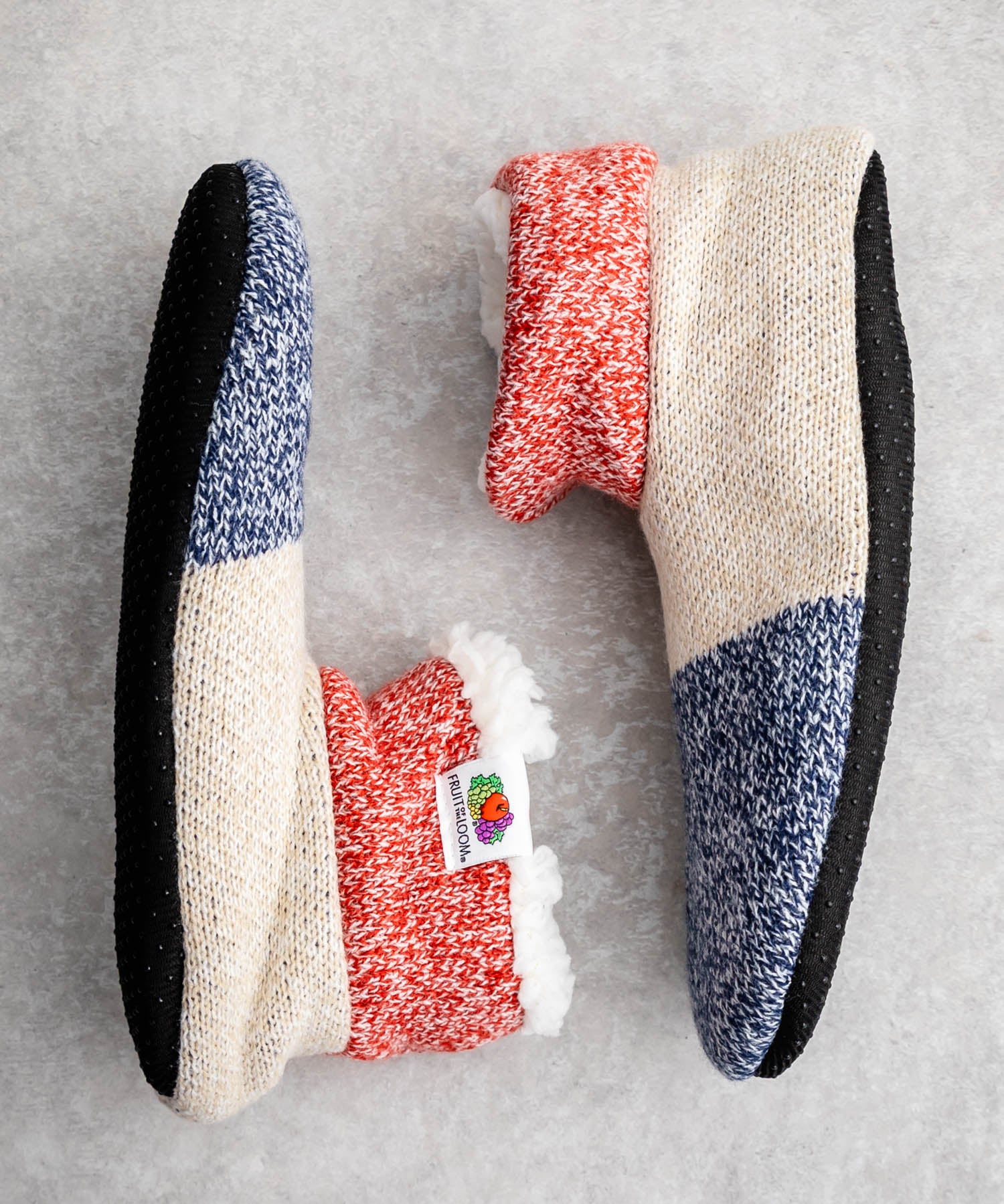 FRUIT OF THE LOOM フルーツオブザルーム カラーブロックスリッパ/クォーター丈裏ボアニット室内用スリッパ 15462