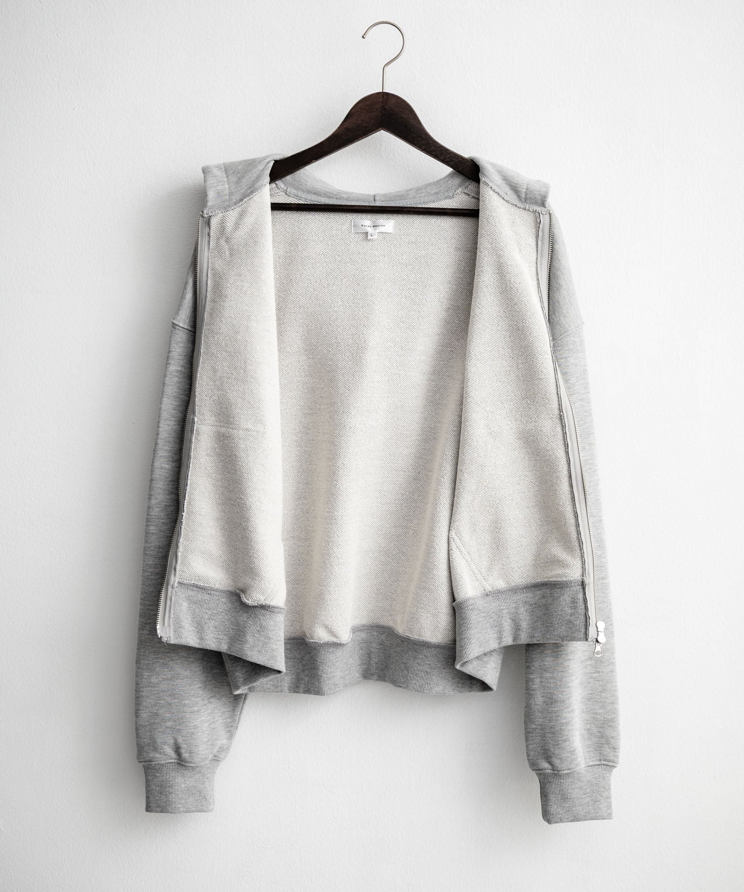 オーバーサイズ 裏毛ショート丈長袖ダブルジップパーカー 15435　【セットアップ可能】