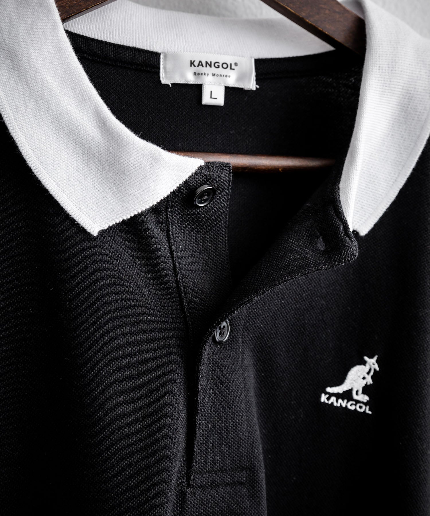 KANGOL カンゴール 別注コラボ 鹿の子クレリック/ラインリブ/ワンポイント刺繍オーバーサイズ半袖ポロシャツ