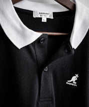 KANGOL カンゴール 別注コラボ 鹿の子クレリック/ラインリブ/ワンポイント刺繍オーバーサイズ半袖ポロシャツ