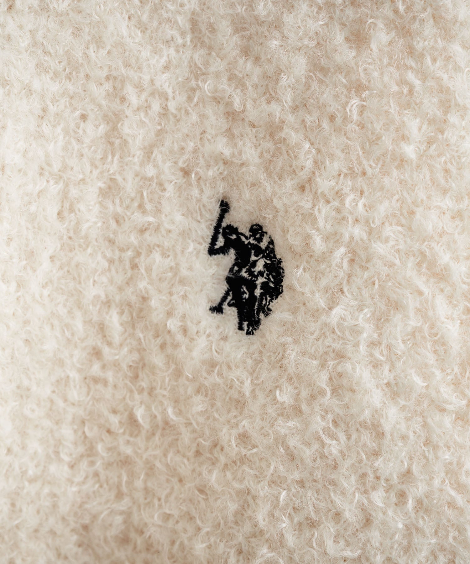 U.S. POLO ASSN. ユーエスポロアッスン W's オーバーサイズワンポイントロゴ刺繍ノーカラーニットボアジャケット/ゴールドボタンニットカーディガン 16584