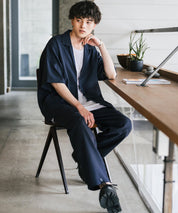 【3点セットアップ】 オーバーサイズ5分袖シャツジャケット&ワイドテーパードパンツ&接触冷感タンクトップ