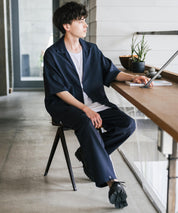 【3点セットアップ】 オーバーサイズ5分袖シャツジャケット&ワイドテーパードパンツ&接触冷感タンクトップ