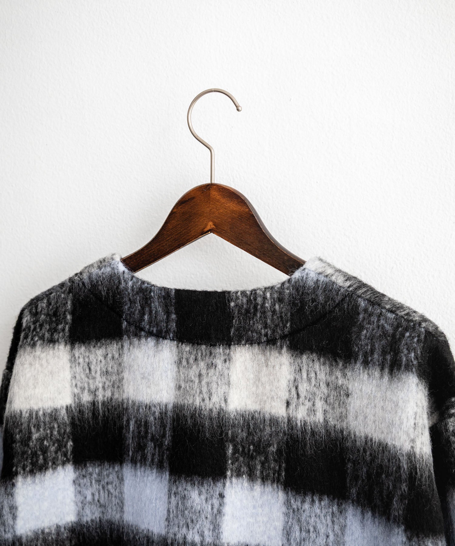 Upscape Audience アップスケープオーディエンス 日本製 国産 ECOLANA オーバーサイズシャギーチェックノーカラージャケット AUD7339 14897