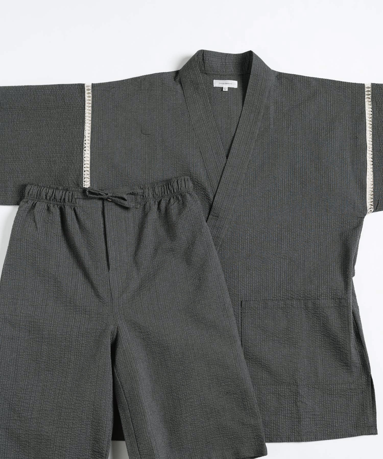 しじら織り甚平 上下セット 無地/ストライプ 14156