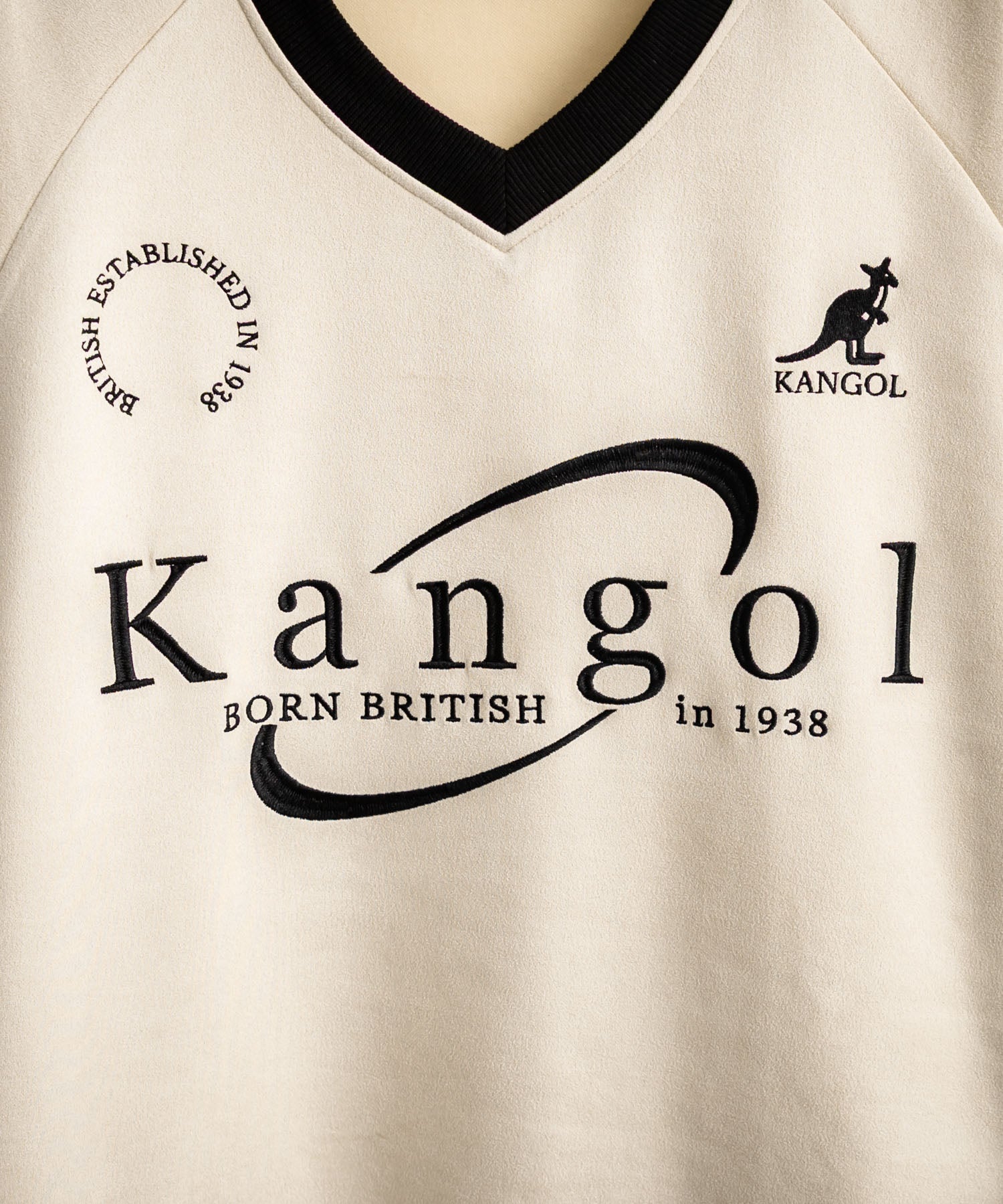 KANGOL カンゴール 別注コラボ オーバーサイズカットスエードワンポイントロゴ刺繍袖ライン半袖ゲームシャツ