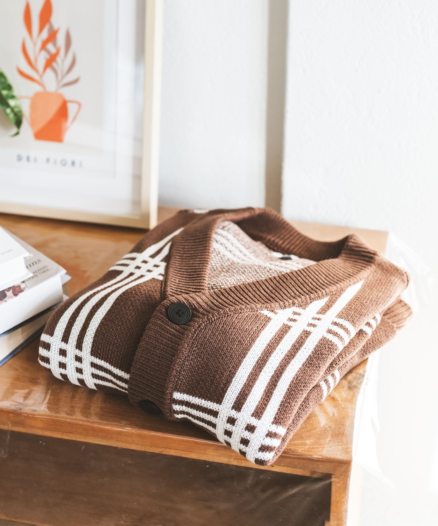 オーバーサイズ総柄Vネックボリュームニットカーディガン アーガイル柄 チェック柄 15484