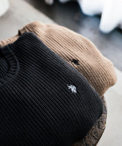 U.S. POLO ASSN. ユーエスポロアッスン 別注コラボ オーバーサイズワンポイントロゴ刺繍畦編みクルーネック長袖ニットセーター 14768