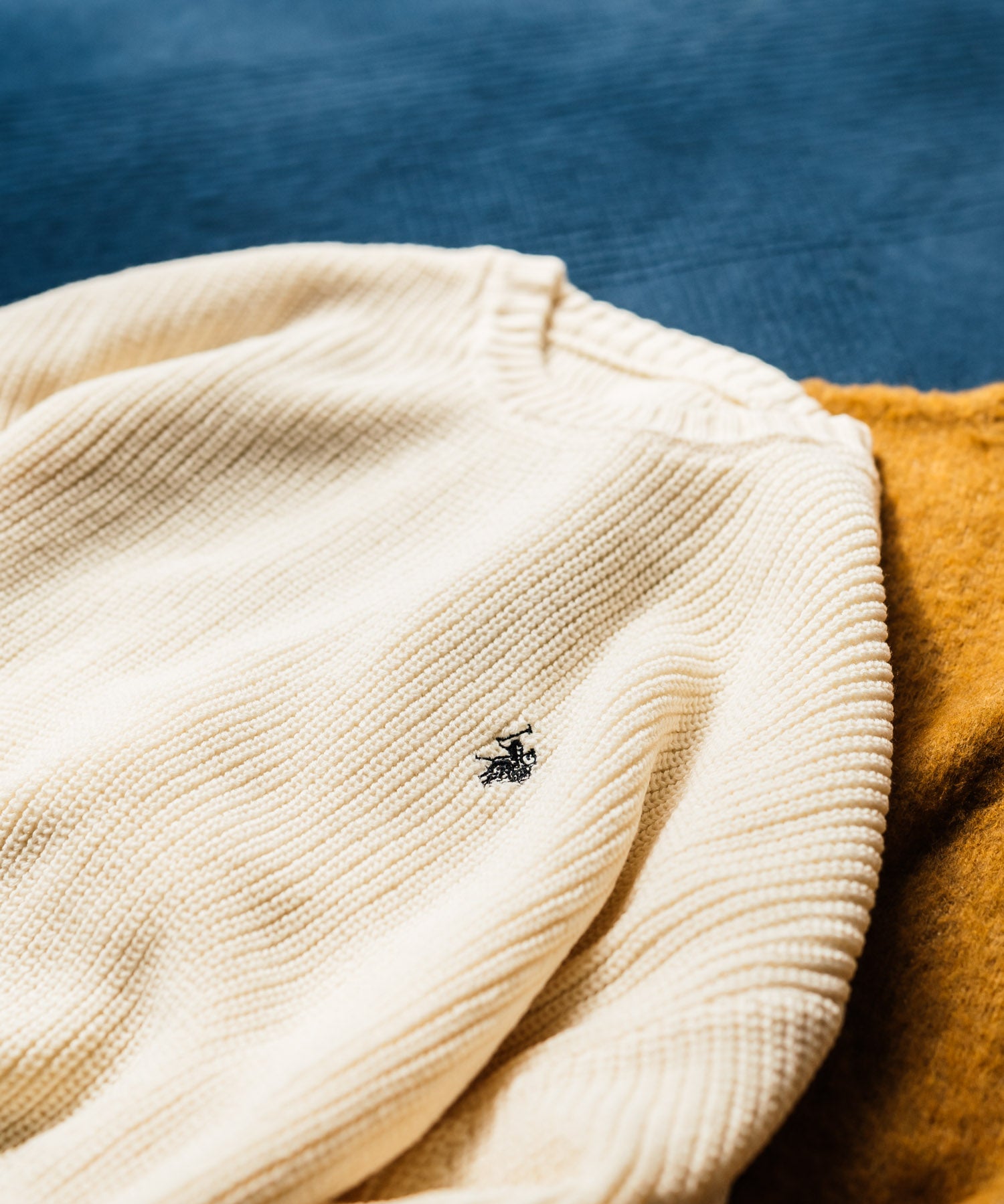 U.S. POLO ASSN. ユーエスポロアッスン 別注コラボ オーバーサイズワンポイントロゴ刺繍畦編みクルーネック長袖ニットセーター 14768