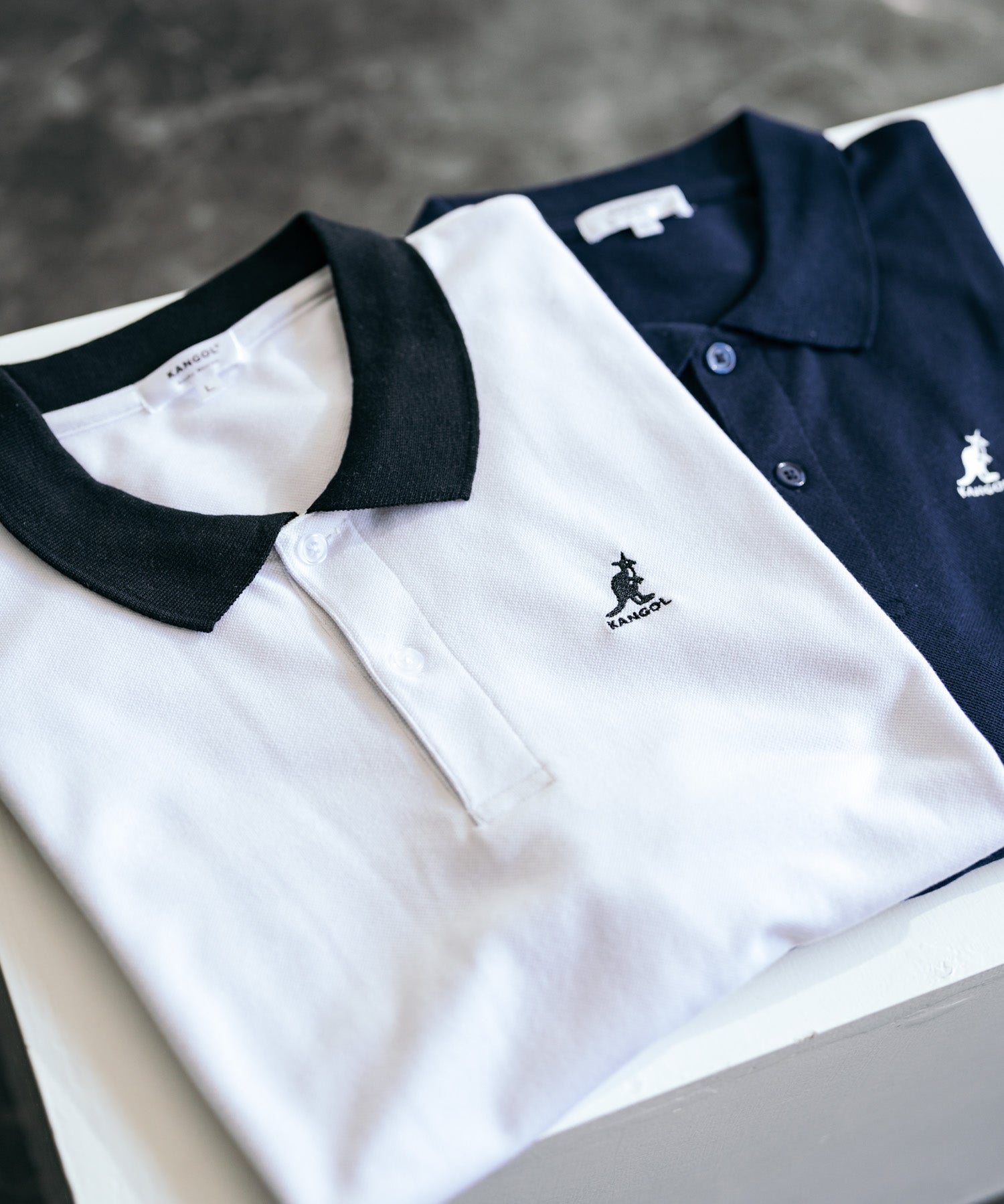 KANGOL カンゴール 別注コラボ 鹿の子クレリック/ラインリブ/ワンポイント刺繍オーバーサイズ半袖ポロシャツ