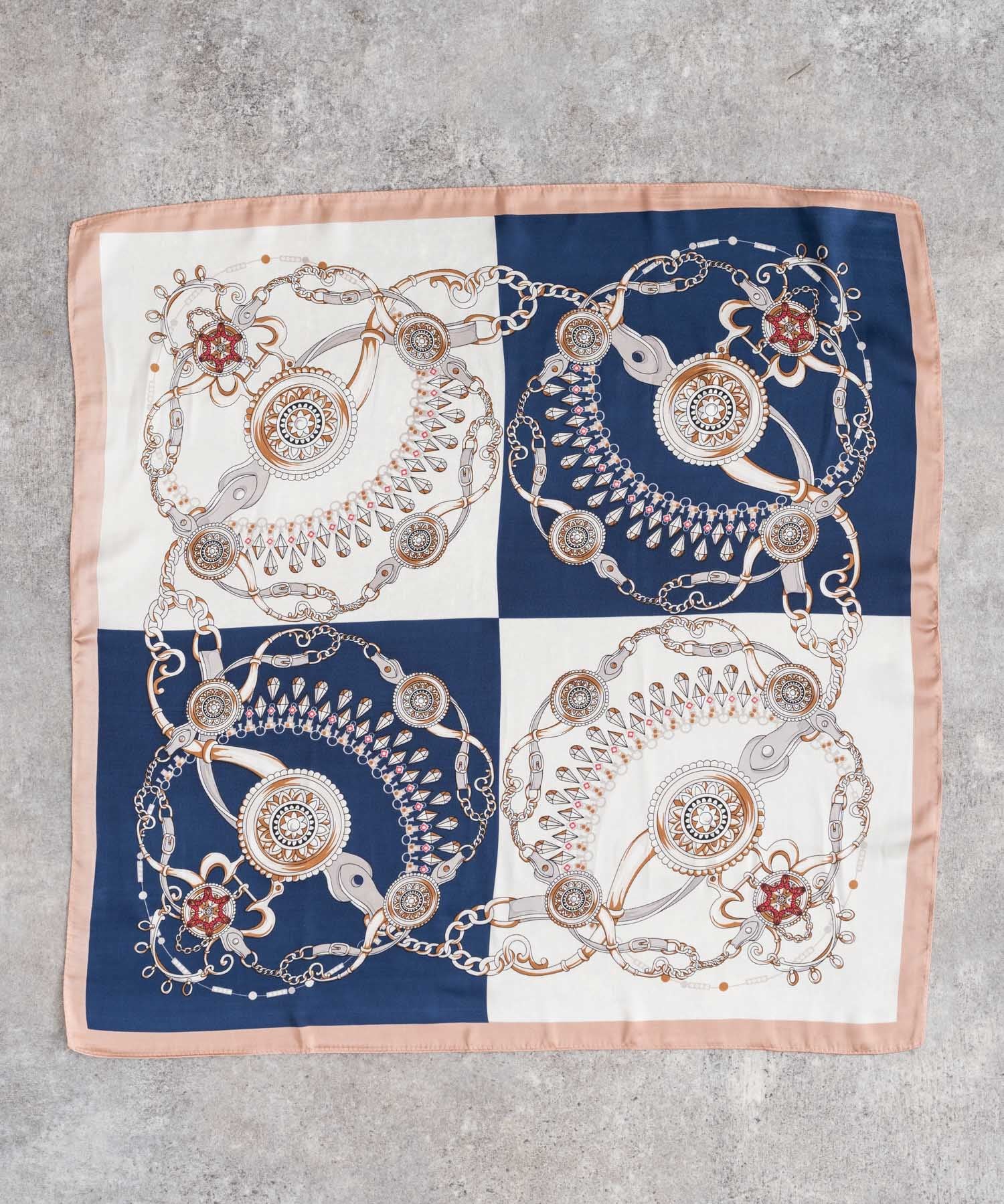 新色追加 スカーフリング付き 大判サイズ総柄スカーフ 12688