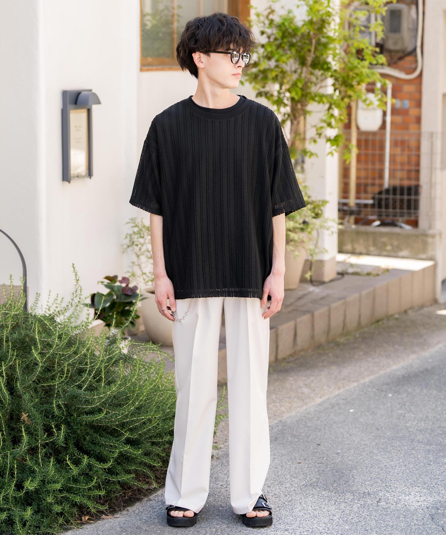 オーバーサイズ 透かし編みアンサンブル半袖Tシャツ