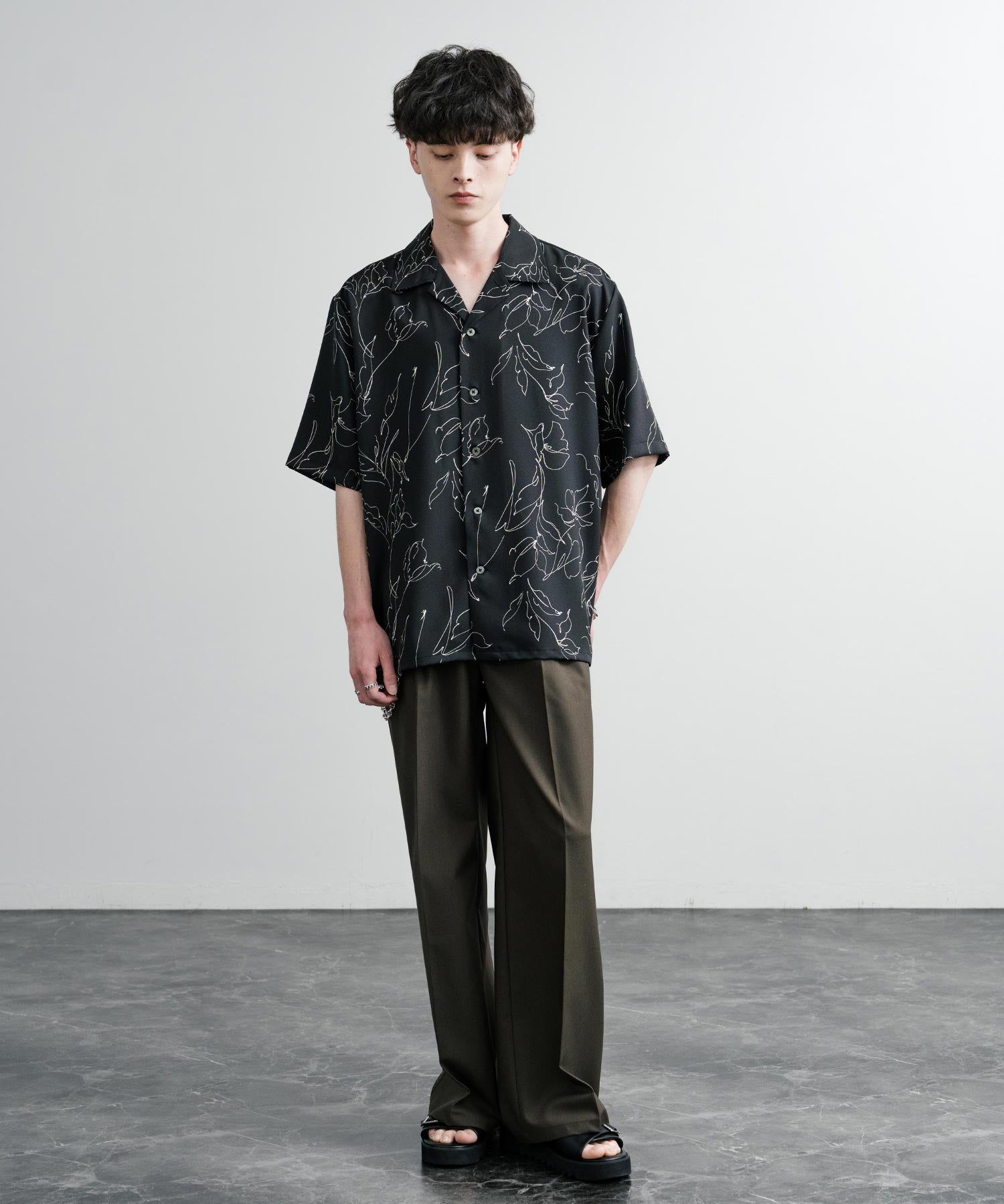 Upscape Audience アップスケープオーディエンス 日本製 国産 オーバーサイズ 丹後ライトアムンゼン 梨地 捺染マシンプリント半袖開襟シャツ AUD6608 14694