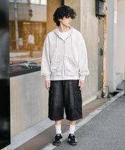 新色追加 ケミカルウォッシュ オーバーダイ ワイドデニムカーゴハーフショートパンツ 15382