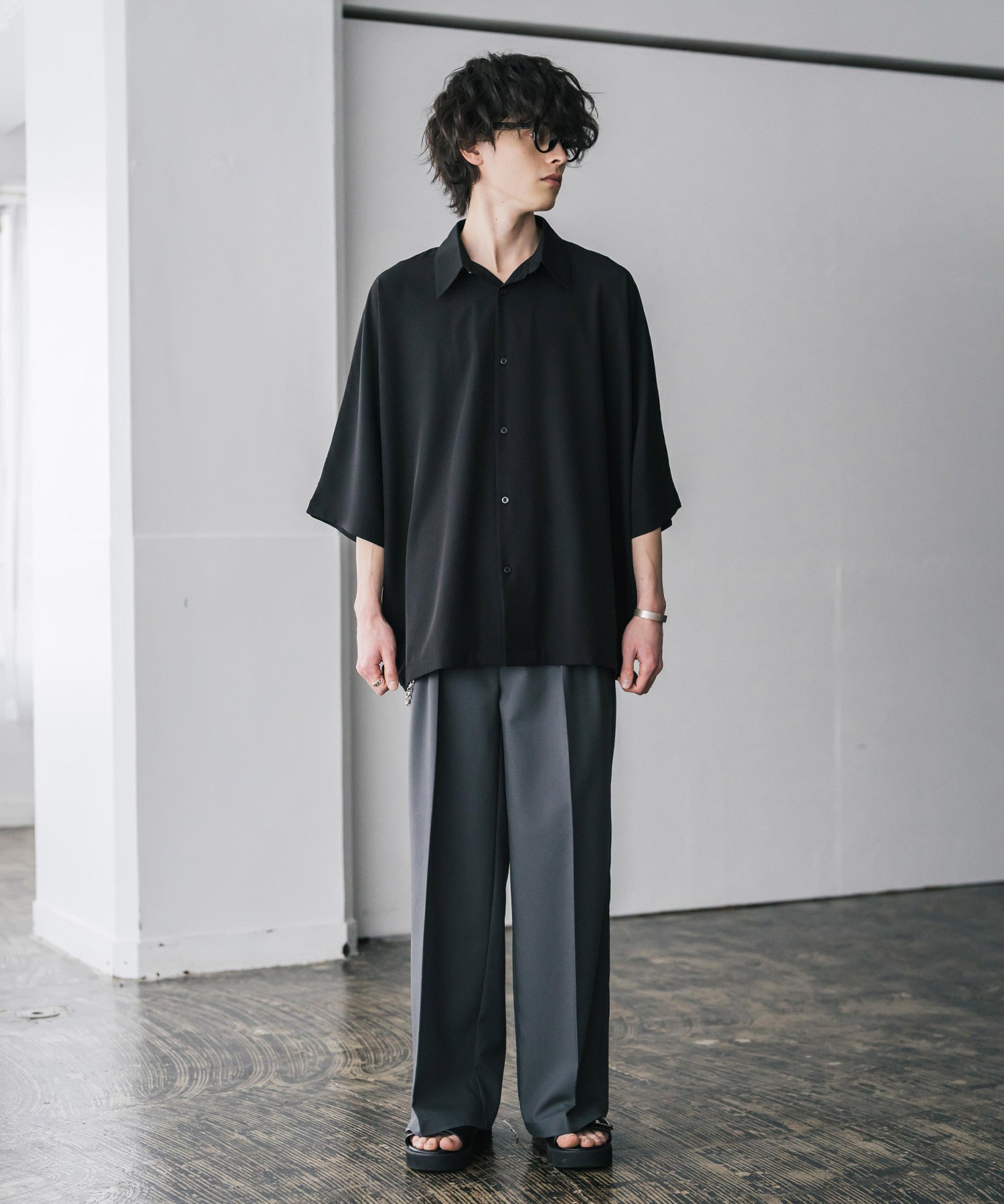 接触冷感 とろみビッグシルエットドルマン半袖シャツ 15365