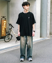 KANGOL カンゴール 別注コラボ オーバーサイズ袖ラインワッフルワンポイントロゴ刺繍ラグラン半袖Tシャツ