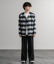 Upscape Audience アップスケープオーディエンス 日本製 国産 ECOLANA オーバーサイズシャギーチェックノーカラージャケット AUD7339 14897