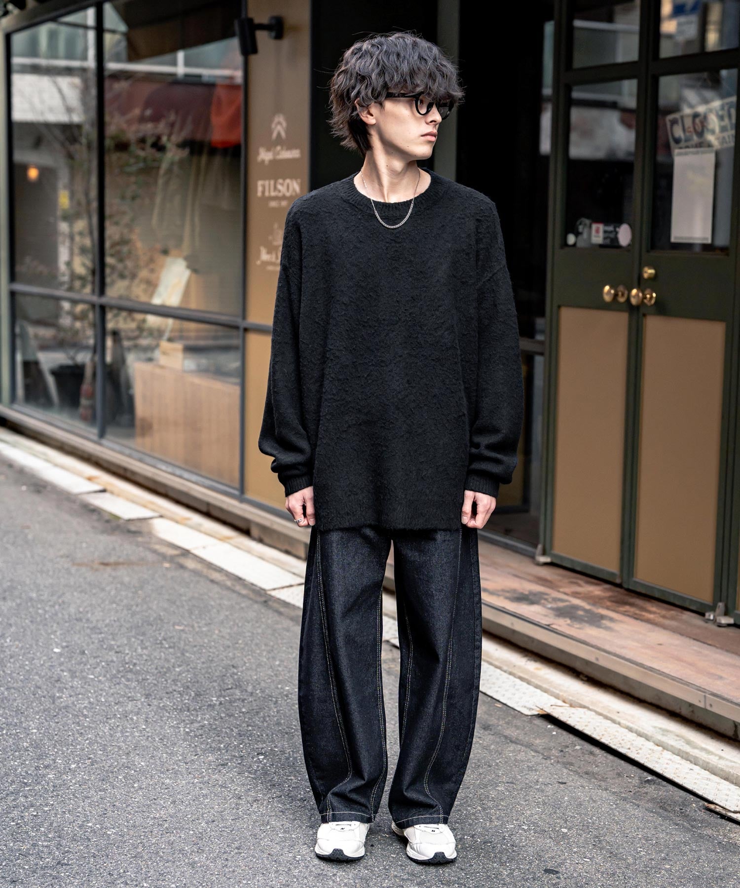 オーバーサイズシャギーニットセーター/クルーネック長袖プルオーバー 14549