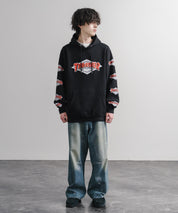 HUF ハフ オーバーサイズ裏起毛THRASHER袖プリントプルオーバーパーカー 16480